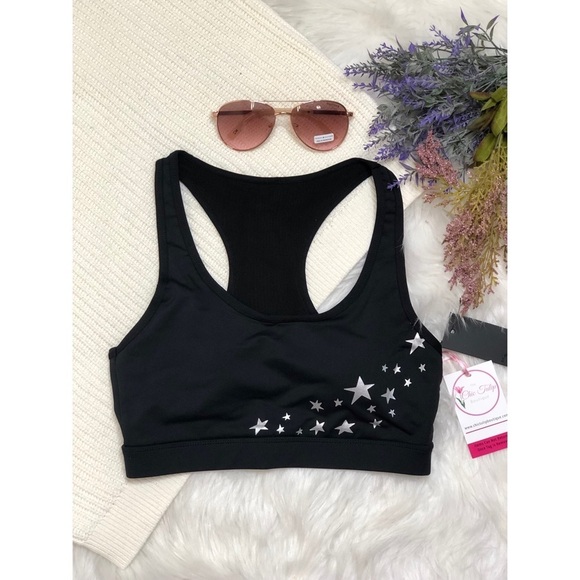 Mono B womens size M Sports bra racerback starts black silver star high Support - Picture 8 of 13